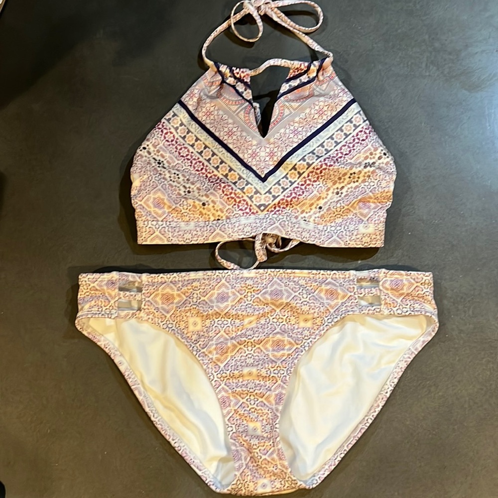 Athleta Aqualuxe Kitten Kisses High Neck Keyhole Bikini S/M